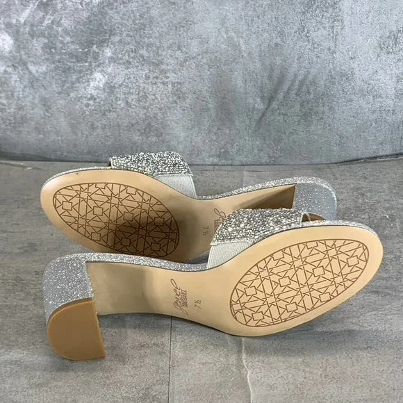 Jewel Badgley Mischka Women's Silver Glitter Della Rhinestone Slide Sandal SZ7.5 - Picture 8 of 9